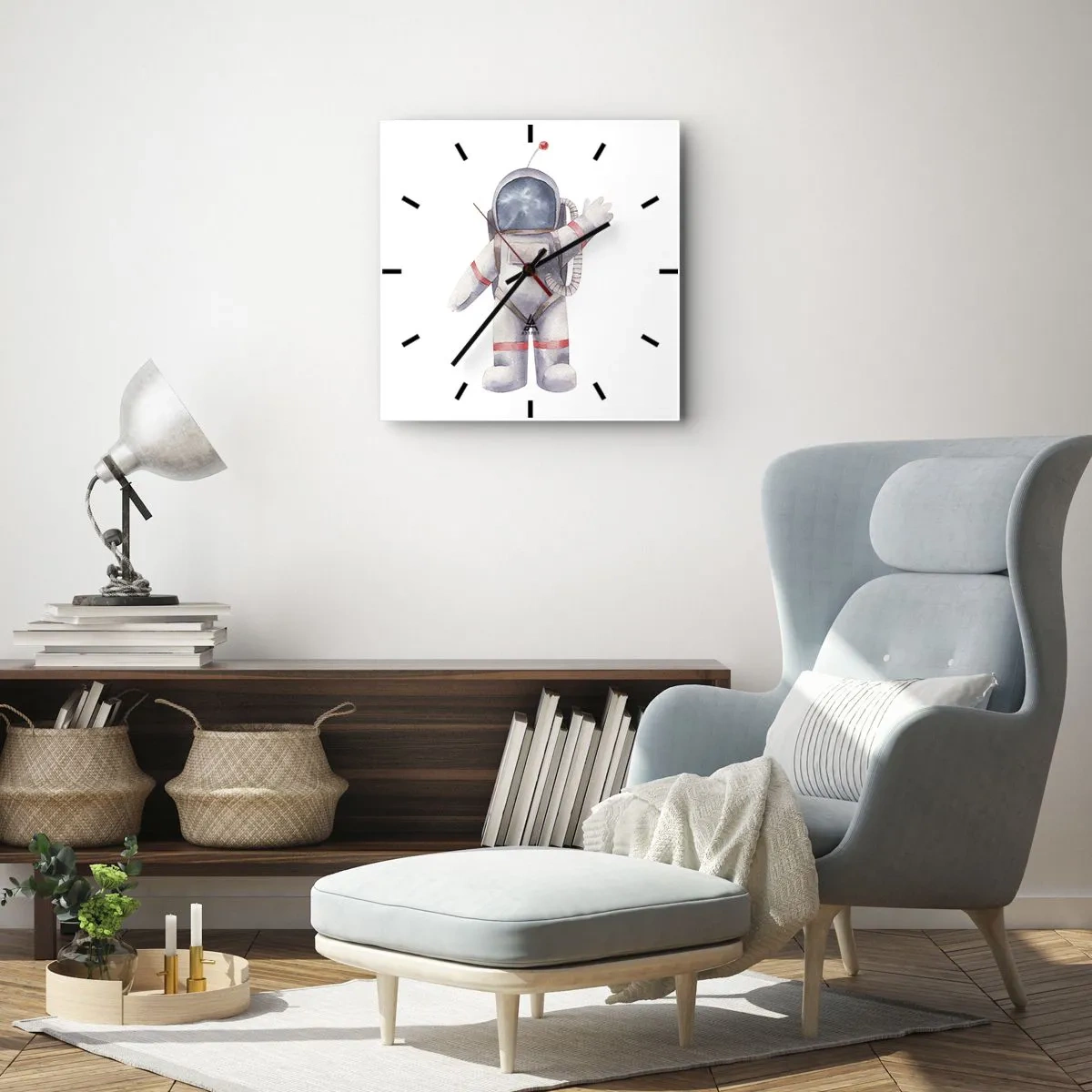 Horloge murale - Pendule murale - Astronaute de style aquarelle sur fond blanc - 30x30cm - C'est tout pour le moment! - Décoration murale moderne pour le salon et la chambre ARTTOR