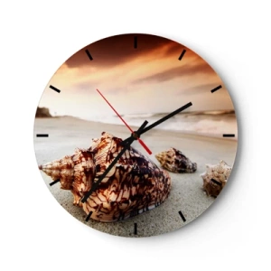 Horloge murale - Pendule murale - Coquillages sur la plage sous les rayons du soleil couchant - 30x30cm - Les parias des vagues - Décoration murale moderne pour le salon, la cuisine et la chambre ARTTOR