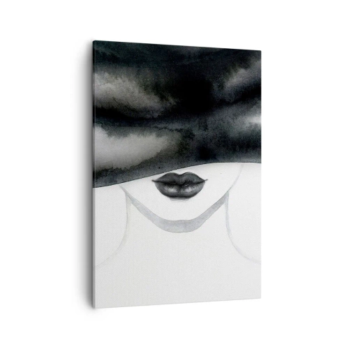 Impression sur toile - Image sur toile - Un portrait subtil d'une femme au visage couvert dans un style monochrome. - 50x70cm - Un mystère sensuel - Décoration murale moderne pour le salon et la chambre ARTTOR