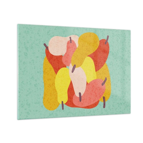 Impression sur verre - Image sur verre - Poires colorées dans un style graphique sur fond turquoise - 70x50cm - Essayez le soleil d'été - Décoration murale moderne pour le salon et la chambre ARTTOR