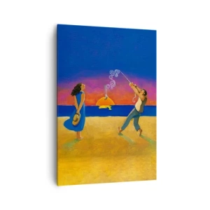 Impression sur toile - Image sur toile - Personnages au bord de la mer au coucher du soleil - 70x100cm - Plus qu'une étoile dans le ciel - Décoration murale moderne pour le salon et la chambre ARTTOR