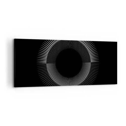 Impression sur toile - Image sur toile - Cercle graphique avec des rayons en noir et blanc - 120x50cm - Soleil noir - Décoration murale moderne pour le salon et la chambre ARTTOR
