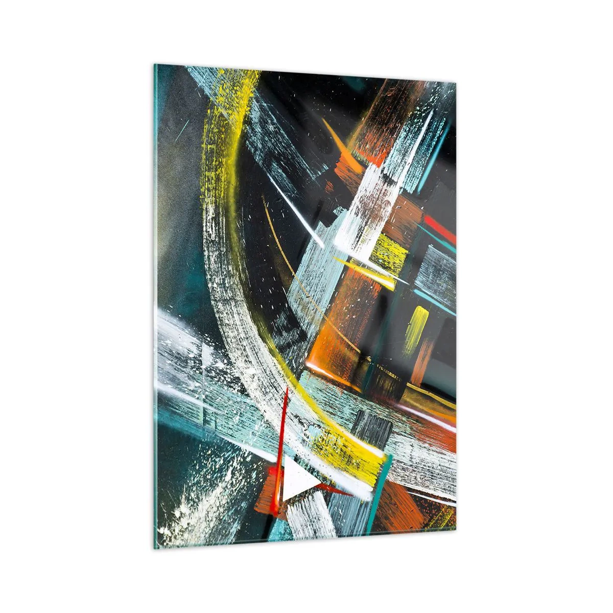 Impression sur verre - Image sur verre - Abstraction dynamique avec des coups de pinceau colorés - 50x70cm - L'énergie du mouvement - Décoration murale moderne pour le salon et la chambre ARTTOR