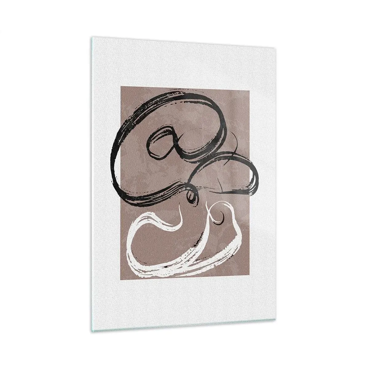 Impression sur verre - Image sur verre - Coups de pinceau dynamiques en noir et blanc sur fond beige. - 50x70cm - Composition – la recherche de la plénitude - Décoration murale moderne pour le salon et la chambre ARTTOR