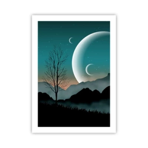 Affiche - Poster - Paysage artistique avec la lune sur fond de montagnes et d'arbres - 50x70cm - Carnaval de la nuit étoilée - Décoration murale moderne pour le salon et la chambre ARTTOR