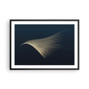 Affiche dans un cadre noir - Poster - Une ligne délicate en forme de plume sur un fond bleu marine - 70x50cm - Comme les cheveux d'un ange - Décoration murale moderne pour le salon et la chambre ARTTOR