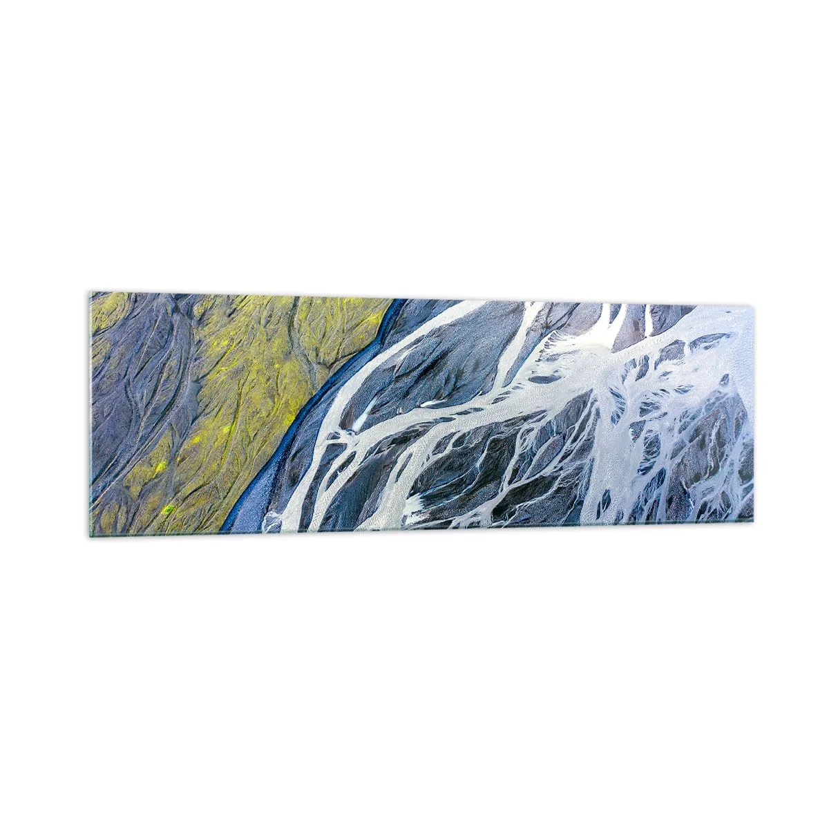 Impression sur verre - Image sur verre - Vue aérienne abstraite des lits de rivières sinueux - 160x50cm - Peintures rupestres de la nature - Décoration murale moderne pour le salon et la chambre ARTTOR