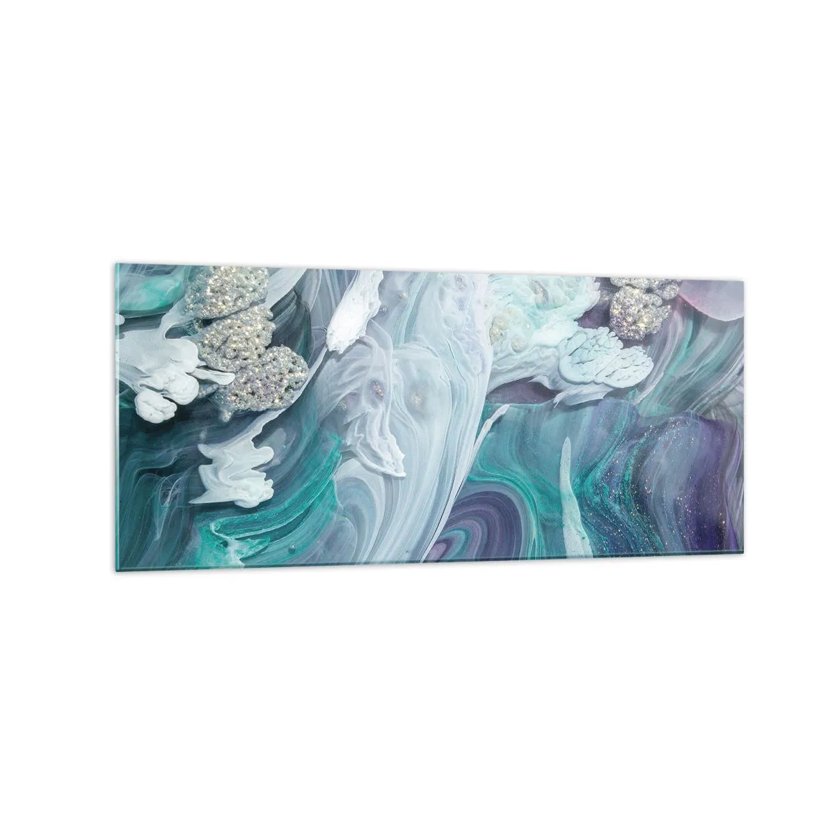 Impression sur verre - Image sur verre - Tourbillons abstraits dans des tons de bleu et de blanc - 120x50cm - Courants bleus - Décoration murale moderne pour le salon et la chambre ARTTOR