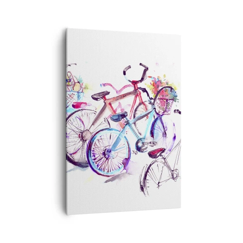 Impression sur toile - Image sur toile - Vélos colorés dans un style aquarelle artistique - 70x100cm - Congrès du club Antymoto - Décoration murale moderne pour le salon et la chambre ARTTOR
