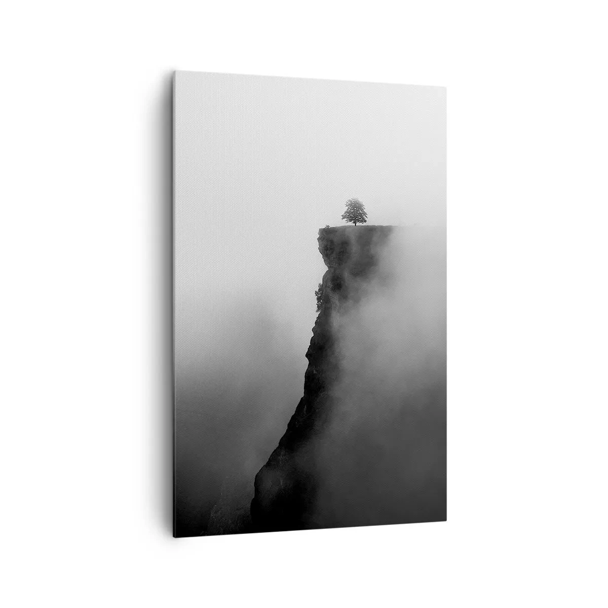 Impression sur toile - Image sur toile - Un arbre solitaire au bord d'une falaise entouré de brouillard - 80x120cm - Au bord du monde - Décoration murale moderne pour le salon et la chambre ARTTOR
