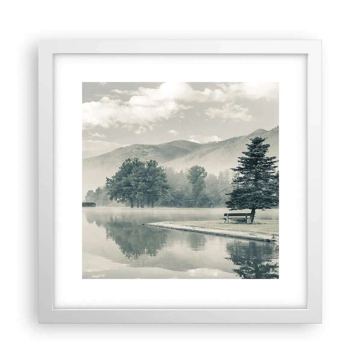 Affiche dans un cadre blanc - Poster - Le lac dort encore - 30x30 cm