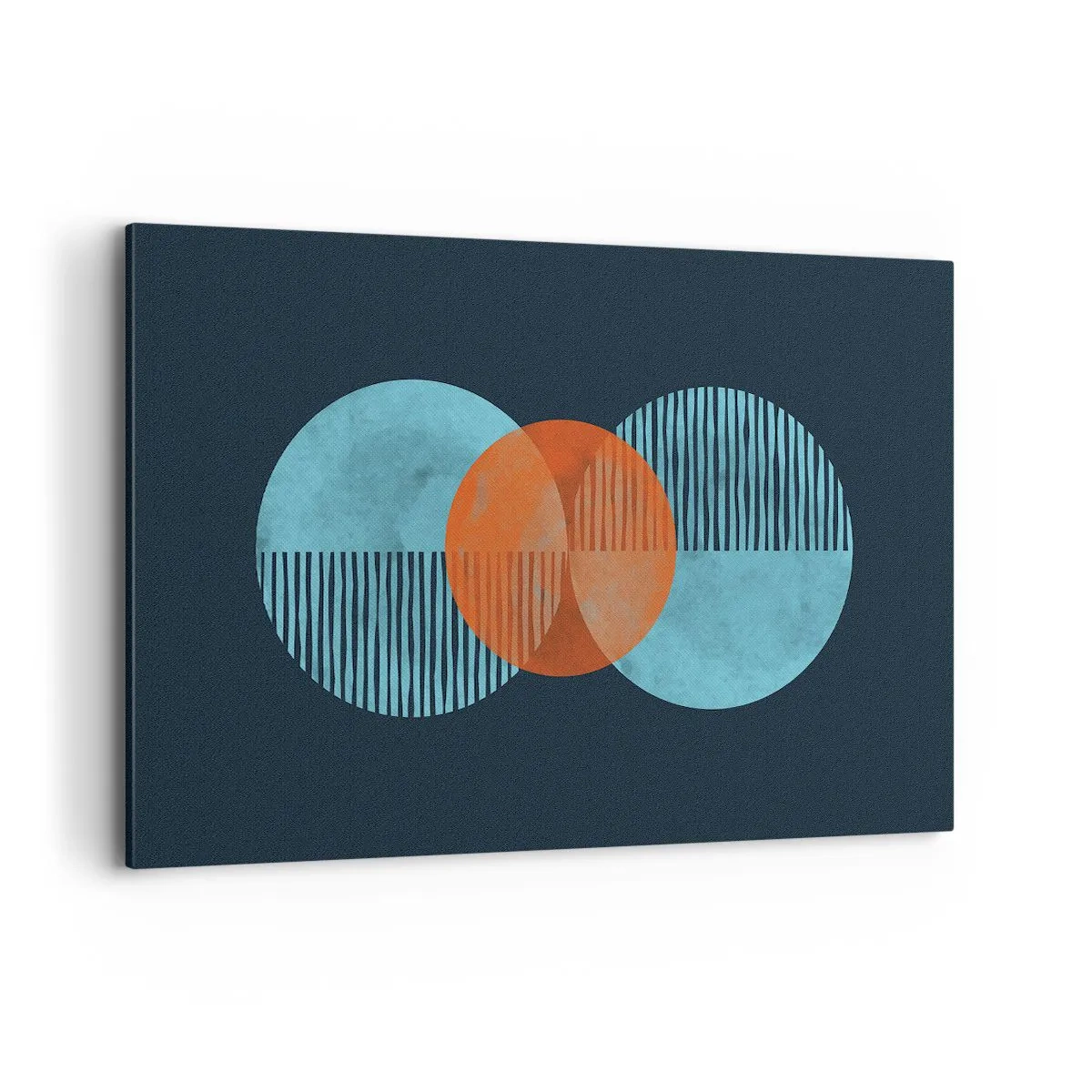 Impression sur toile - Image sur toile - Cercles géométriques dans les tons bleu et orange - 120x80cm - Composition symétrique - Décoration murale moderne pour le salon et la chambre ARTTOR