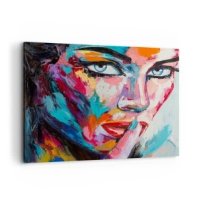 Impression sur toile - Image sur toile - Portrait coloré d'une femme dans un style abstrait - 100x70cm - Notre premier secret - Décoration murale moderne pour le salon et la chambre ARTTOR