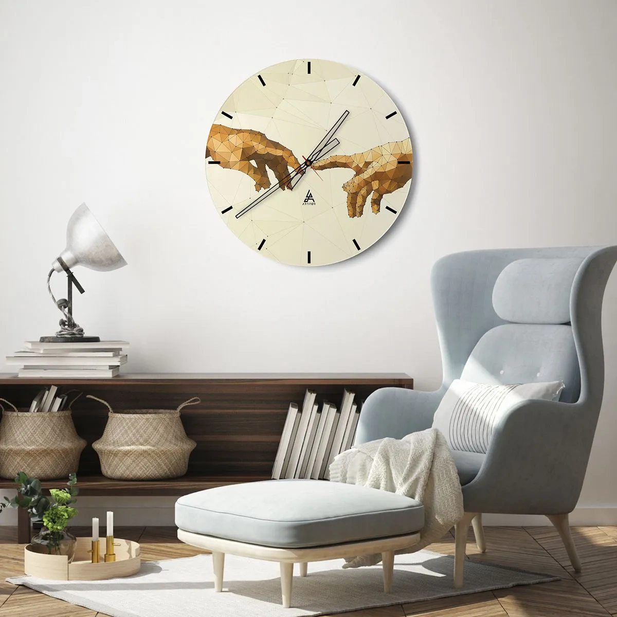 Horloge murale - Pendule murale - Deux mains dans un style géométrique avec des points de connexion - 30x30cm - Géométrie divine - Décoration murale moderne pour le salon, la cuisine et la chambre ARTTOR