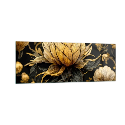 Impression sur verre - Image sur verre - Fleur dorée sur fond sombre - 140x50cm - Fragilité subtile - Décoration murale moderne pour le salon et la chambre ARTTOR