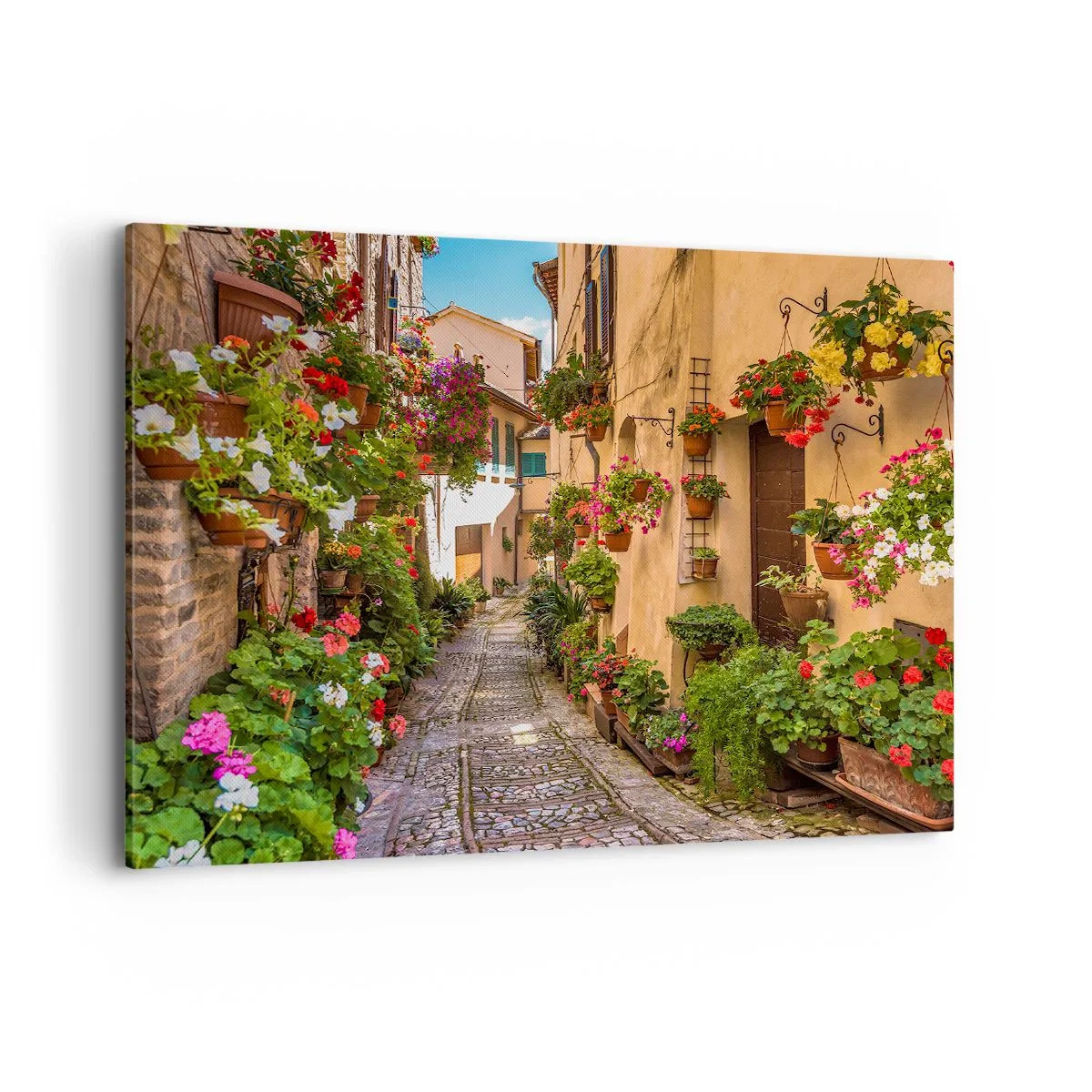 Impression sur toile - Image sur toile - Une charmante rue pleine de fleurs et de pots de fleurs - 100x70cm - Ruelle italienne - Décoration murale moderne pour le salon et la chambre ARTTOR