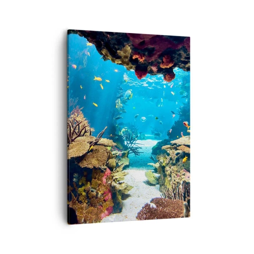 Impression sur toile - Image sur toile - Monde sous-marin avec récif corallien et poissons - 50x70cm - Tu ne l'as même pas rêvé - Décoration murale moderne pour le salon et la chambre ARTTOR