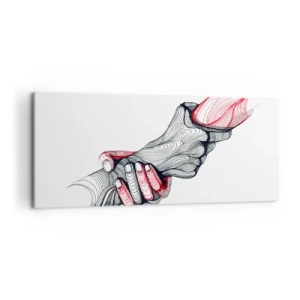 Impression sur toile - Image sur toile - Des mains artistiques se tenant l'une l'autre dans un style minimaliste - 120x50cm - Vous êtes entre de bonnes mains - Décoration murale moderne pour le salon et la chambre ARTTOR