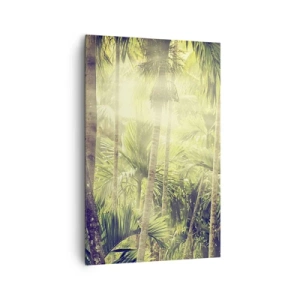 Impression sur toile - Image sur toile - Rayons de soleil dans une forêt tropicale de palmiers - 80x120cm - Nature enflammée - Décoration murale moderne pour le salon et la chambre ARTTOR
