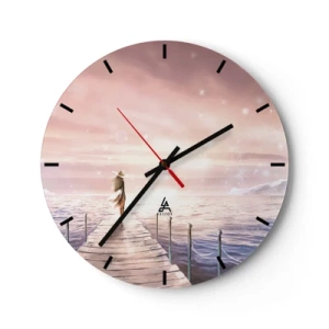 Horloge murale - Pendule murale - Une femme sur une jetée dans un paysage pastel et magique - 30x30cm - A la lumière d'un rêve - Décoration murale moderne pour le salon, la cuisine et la chambre ARTTOR