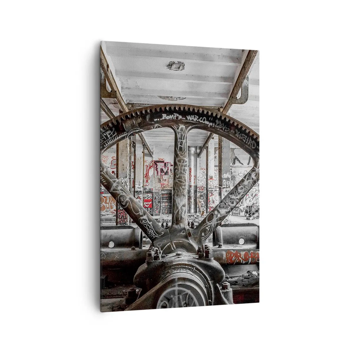 Impression sur toile - Image sur toile - Un vieux mécanisme dans un intérieur industriel abandonné - 80x120cm - Vie secrète d'une usine - Décoration murale moderne pour le salon et la chambre ARTTOR