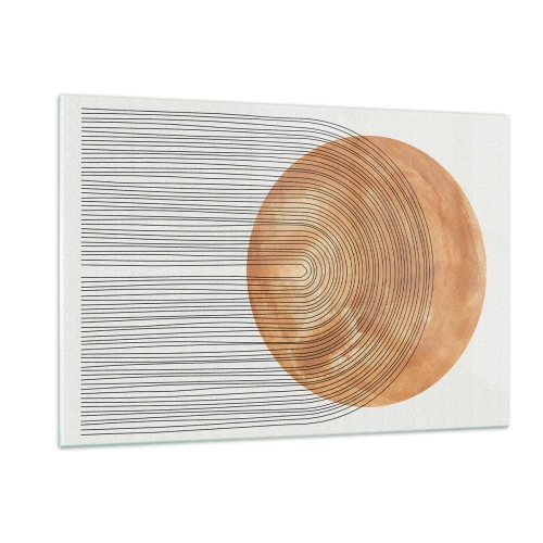 Impression sur verre - Image sur verre - Forme géométrique avec des lignes concentriques et un cercle doré - 120x80cm - Composition solaire - Décoration murale moderne pour le salon et la chambre ARTTOR