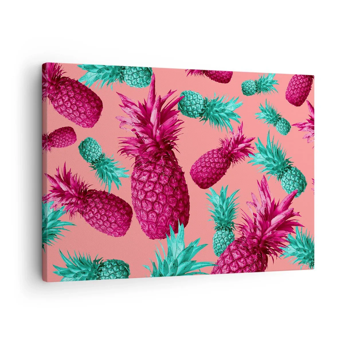 Impression sur toile - Image sur toile - Ananas exotiques aux couleurs roses et turquoise - 70x50cm - La liberté est douce - Décoration murale moderne pour le salon et la chambre ARTTOR