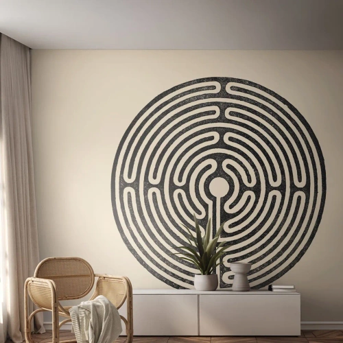 Papier peint sur mesure Premium Sand - Ordre mystérieux - Labyrinthe, Minimalisme, Noir et blanc