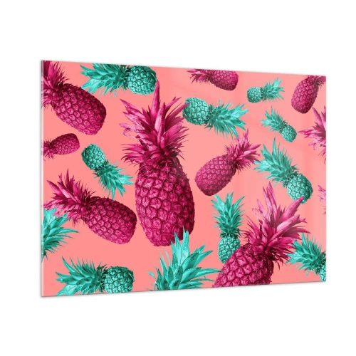 Impression sur verre - Image sur verre - Ananas colorés dans des tons de rose et de vert sur fond rose - 100x70cm - La liberté est douce - Décoration murale moderne pour le salon et la chambre ARTTOR