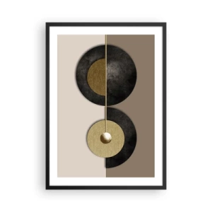 Affiche dans un cadre noir - Poster - Abstraction moderne avec des accents géométriques dorés - 50x70cm - Variations autour du cercle - Décoration murale moderne pour le salon et la chambre ARTTOR