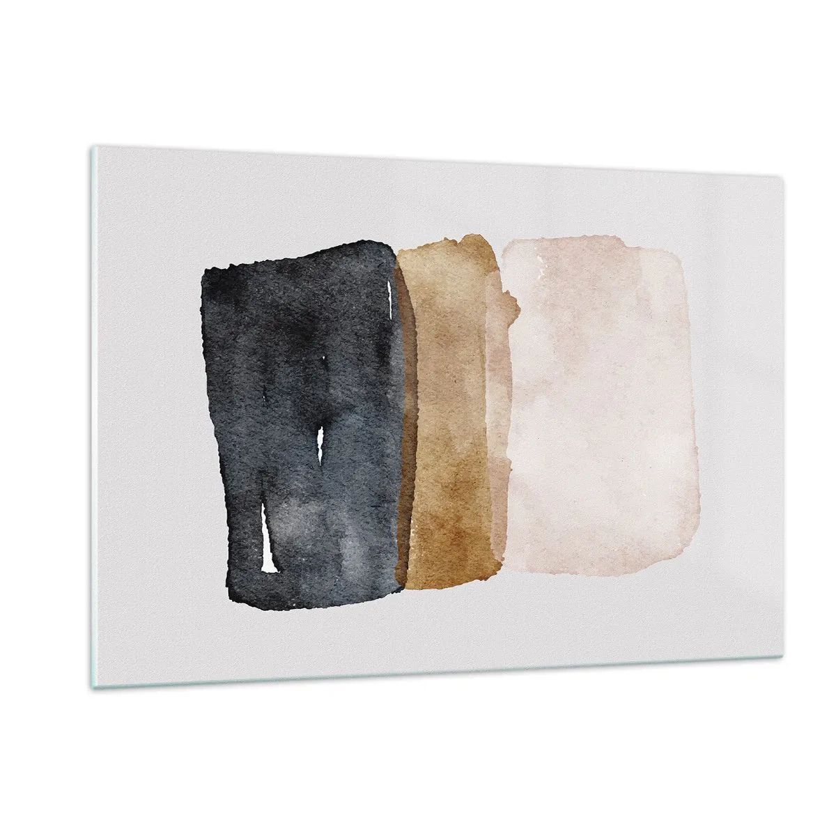 Impression sur verre - Image sur verre - Taches abstraites dans les tons de noir, marron et beige - 120x80cm - Composition de couleurs de la terre - Décoration murale moderne pour le salon et la chambre ARTTOR