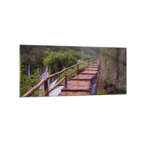 Impression sur verre - Image sur verre - Un pont surplombant les cascades au coucher du soleil - 120x50cm - La beauté au-delà de la croyance - Décoration murale moderne pour le salon et la chambre ARTTOR