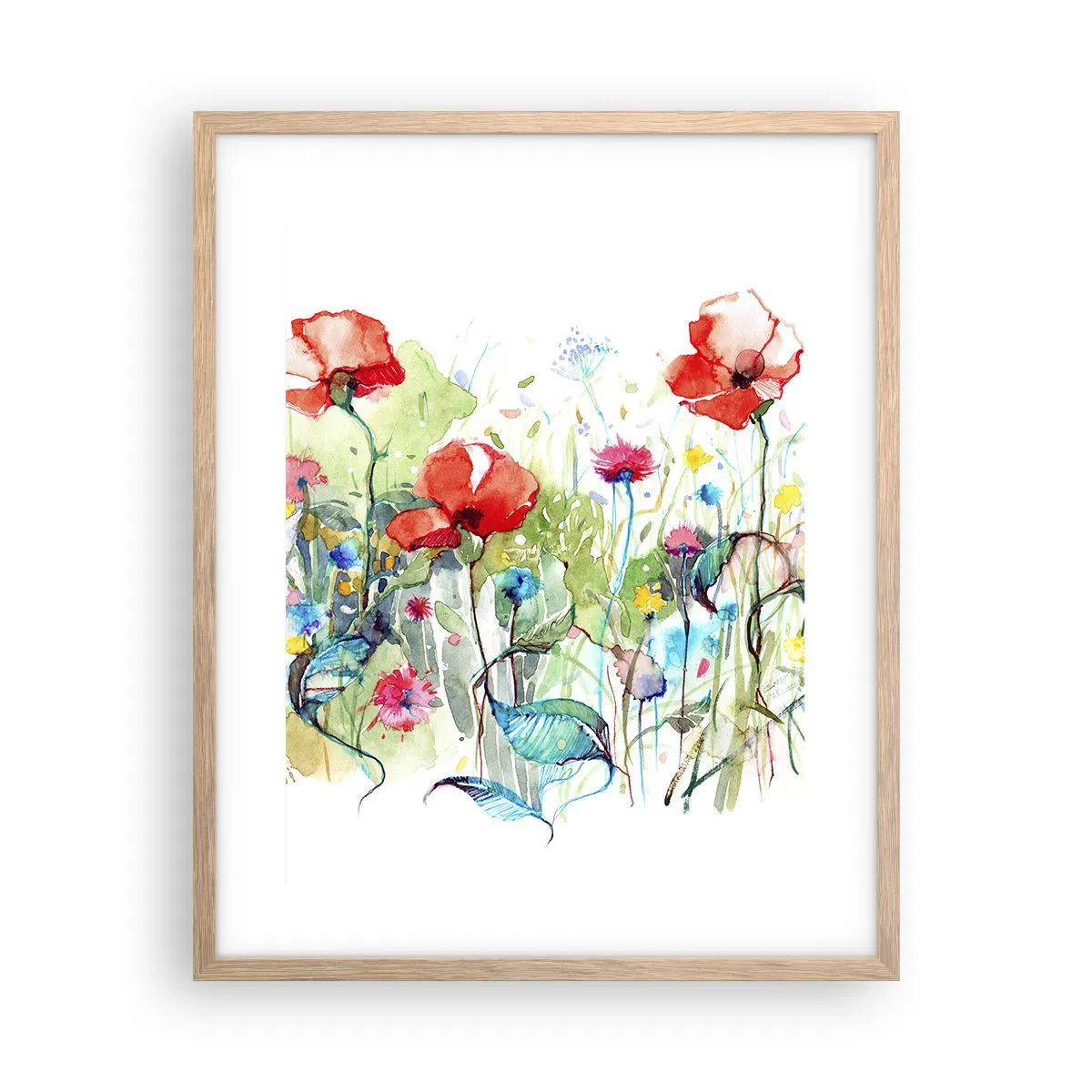 Affiche dans un chêne clair - Poster - Prairie de fleurs en mai - 40x50 cm