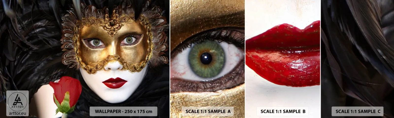 Échantillon De Papier Peint Standard Eco - Parce que la vie est un grand bal - Capot, Rose, lèvres rouges - 100x30 cm