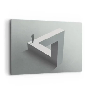 Impression sur toile - Image sur toile - Une figure debout sur un triangle de Penrose dans des tons de gris. - 100x70cm - Mais c'est possible - Décoration murale moderne pour le salon et la chambre ARTTOR