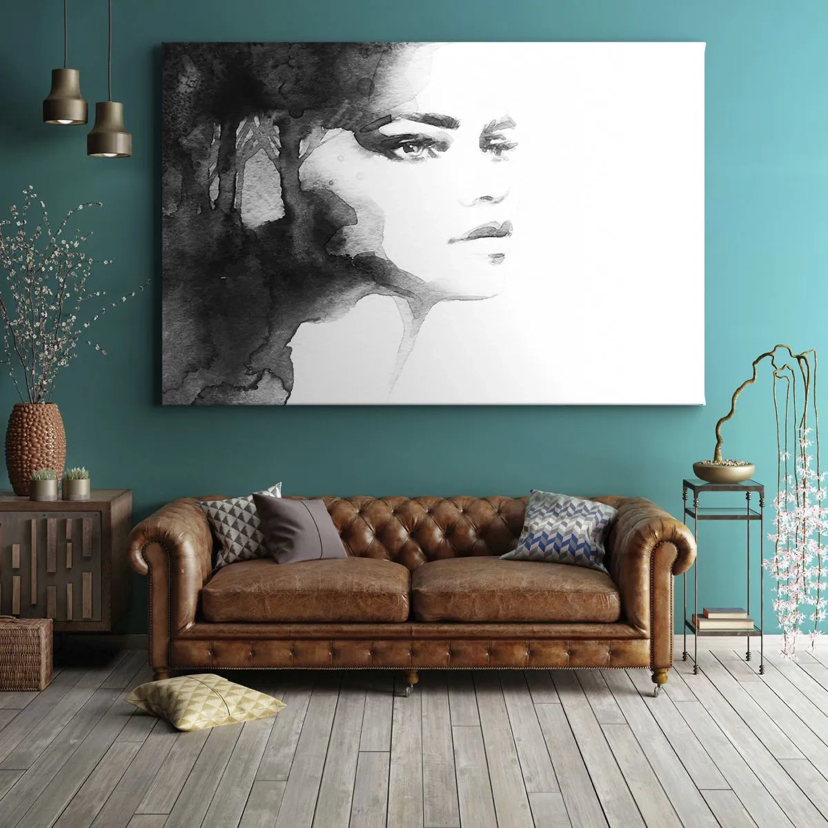 Impression sur toile - Image sur toile - Un portrait subtil d'une femme dans des tons de noir et blanc - 70x50cm - Fait de mystère et de brouillard - Décoration murale moderne pour le salon et la chambre ARTTOR