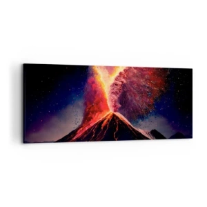 Impression sur toile - Image sur toile - Une éruption volcanique unique la nuit avec des couleurs dynamiques. - 120x50cm - Beauté et horreur - Décoration murale moderne pour le salon et la chambre ARTTOR