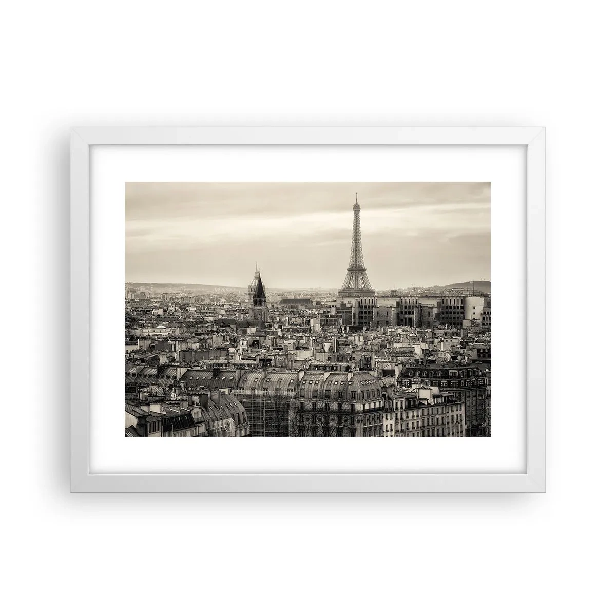 Affiche dans un cadre blanc - Poster - Sur les toits de Paris - 40x30 cm