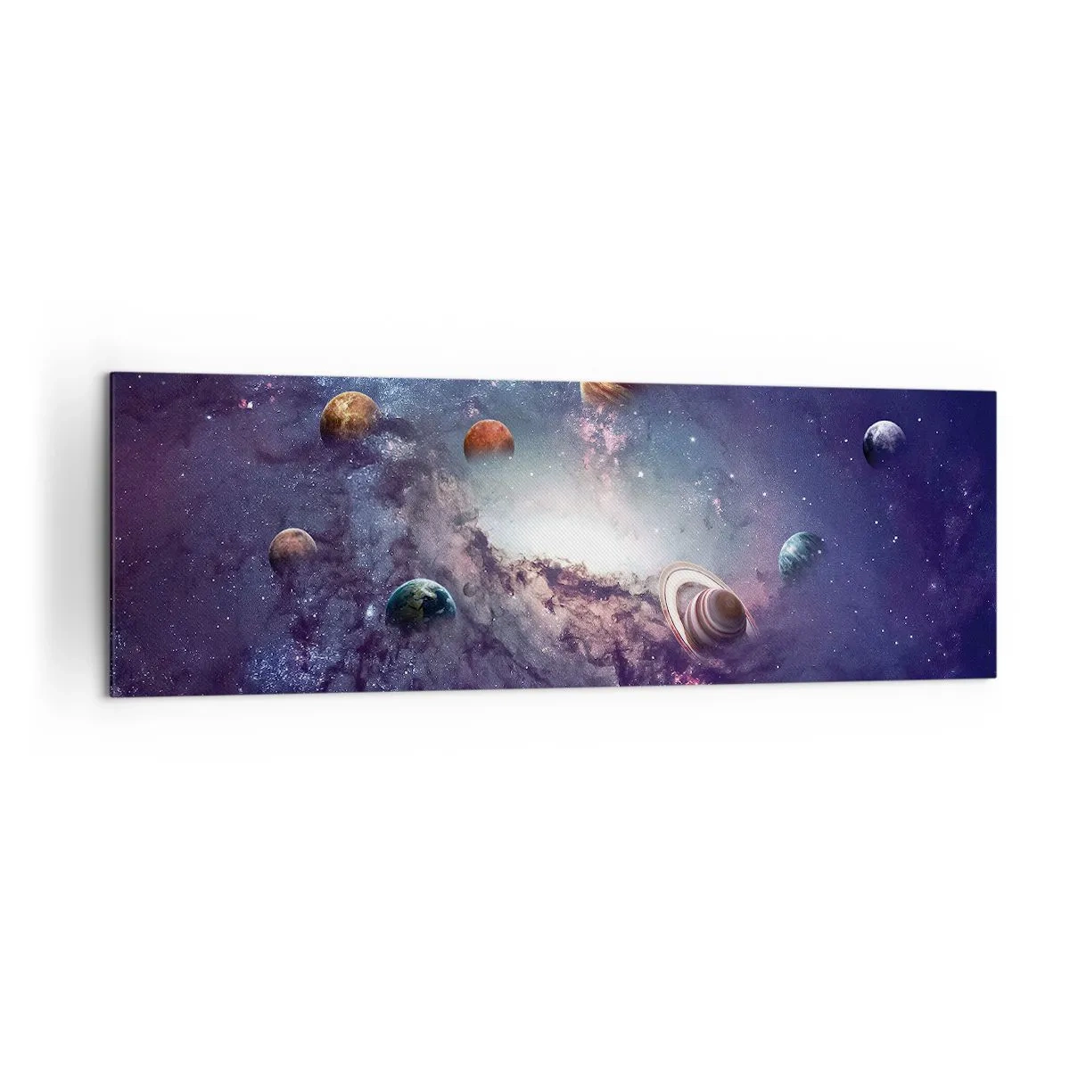 Impression sur toile - Image sur toile - Planètes dans une galaxie avec une nébuleuse en arrière-plan - 160x50cm - Système de danse solaire - Décoration murale moderne pour le salon et la chambre ARTTOR