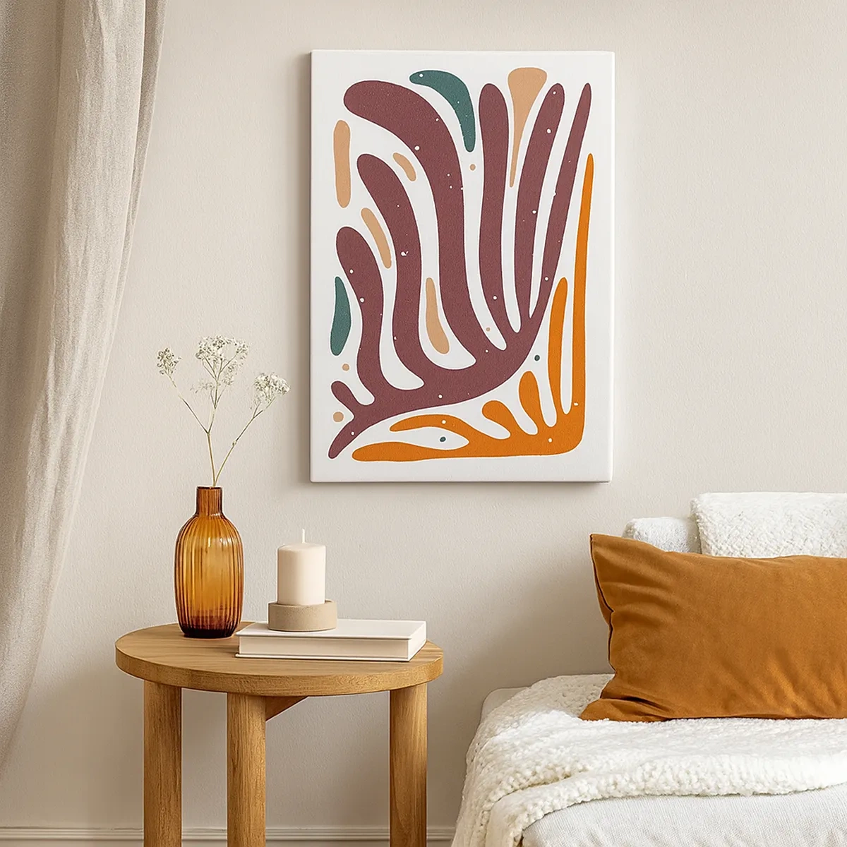 Impression sur toile - Image sur toile - Motif organique aux lignes rayonnantes dans des tons chauds - 50x70cm - Composition organique rayonnante - Décoration murale moderne pour le salon et la chambre ARTTOR