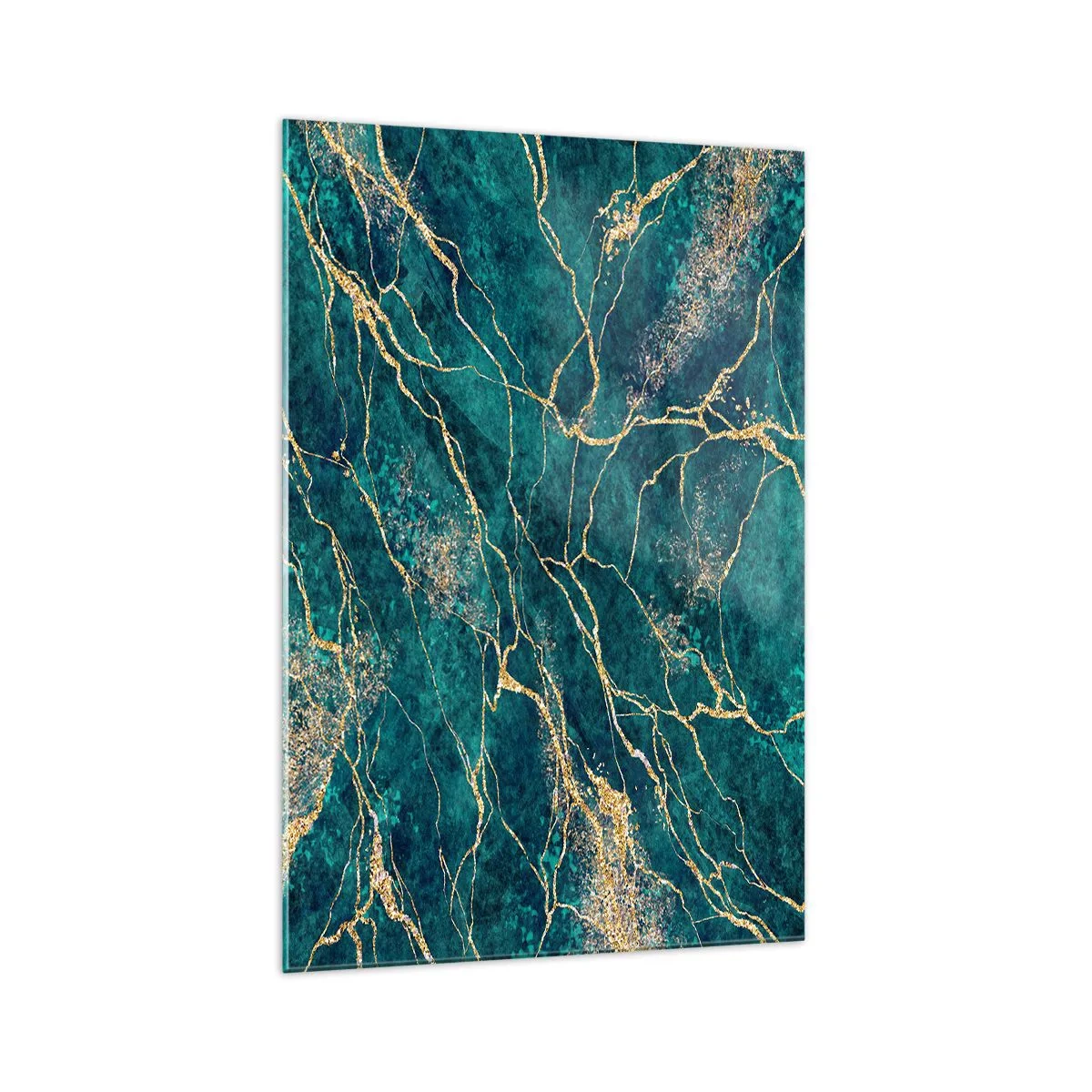 Impression sur verre - Image sur verre - Motif de marbre texturé dans des tons turquoise et or - 70x100cm - Mine d'or - Décoration murale moderne pour le salon et la chambre ARTTOR