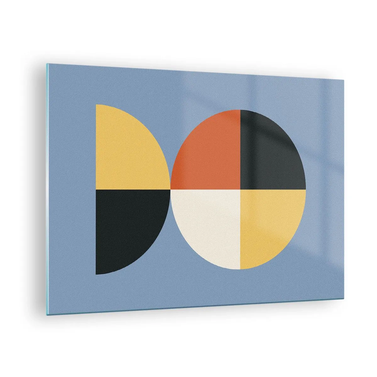 Impression sur verre - Image sur verre - Demi-cercles et quarts colorés sur fond bleu - 70x50cm - Regarde et compte - Décoration murale moderne pour le salon et la chambre ARTTOR