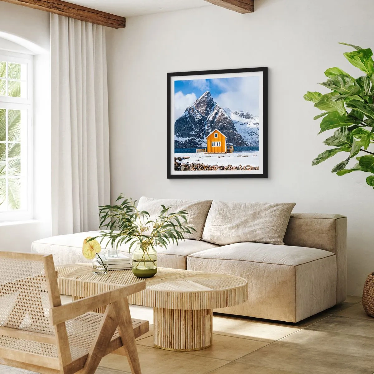 Affiche dans un cadre noir - Poster - Vacances scandinaves - 60x60 cm