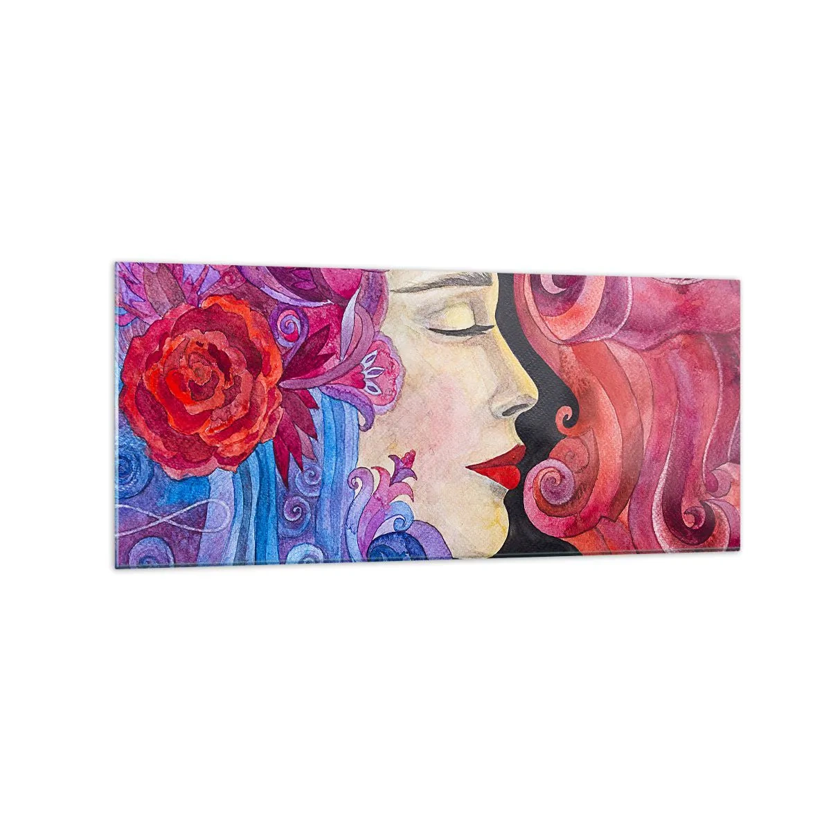 Impression sur verre - Image sur verre - Profil coloré d'une femme dans un style artistique - 120x50cm - L'Art Nouveau est toujours vivant - Décoration murale moderne pour le salon et la chambre ARTTOR