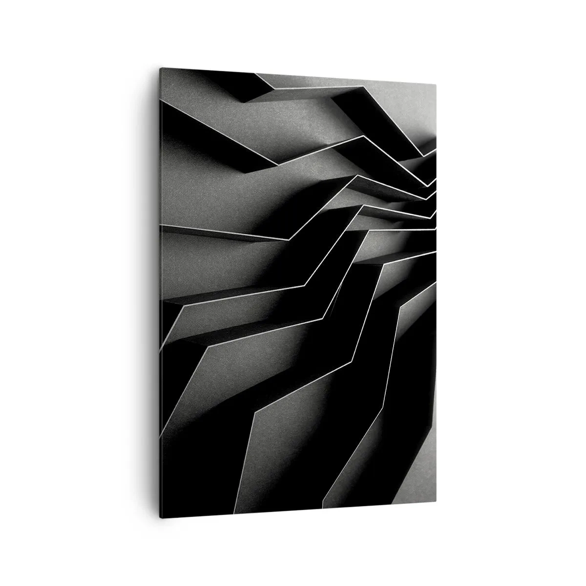 Impression sur toile - Image sur toile - Abstraction en noir et blanc avec des structures géométriques - 70x100cm - Ordre spatial - Décoration murale moderne pour le salon et la chambre ARTTOR