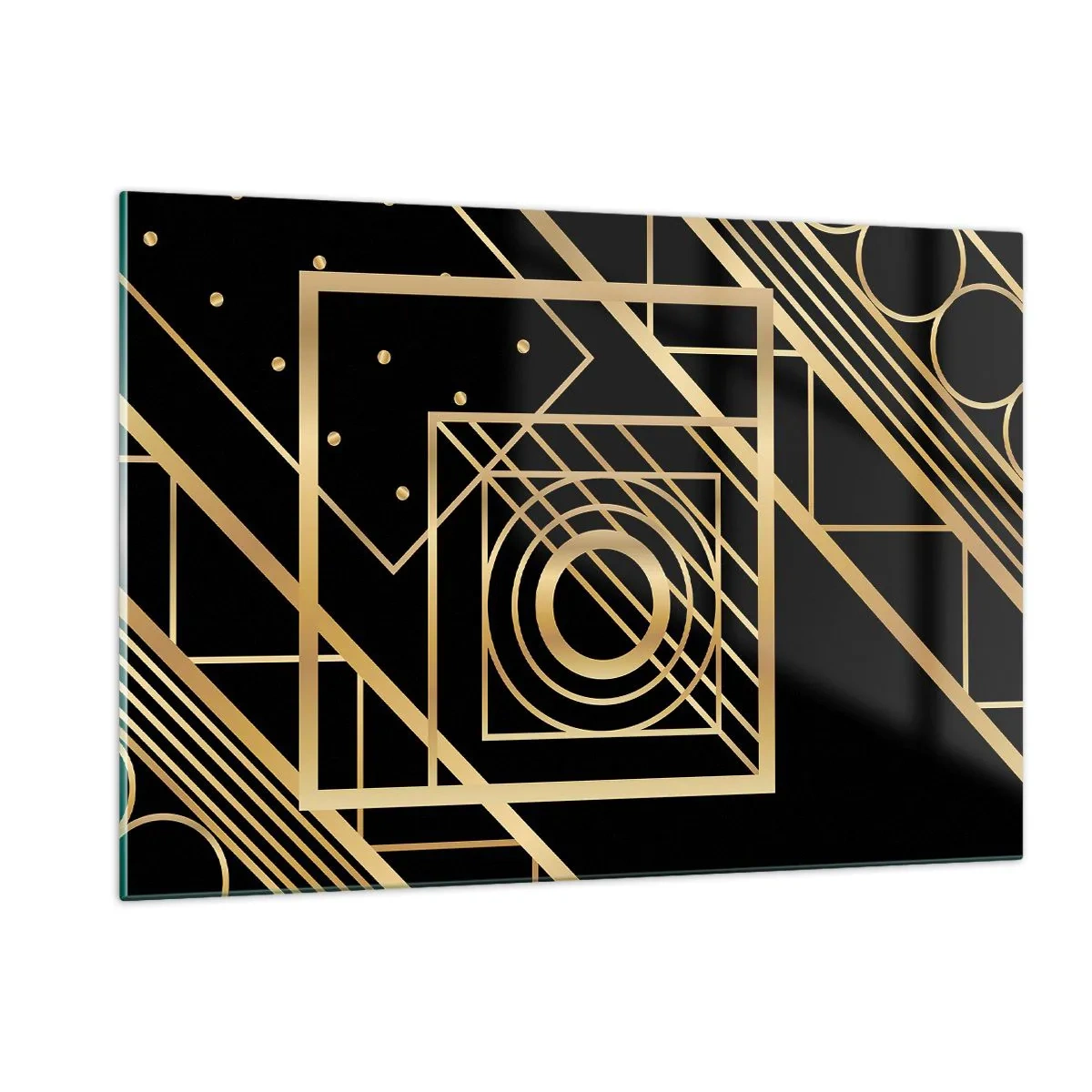 Impression sur verre - Image sur verre - Motifs géométriques dorés sur fond noir - 120x80cm - Géométrie en or - Décoration murale moderne pour le salon et la chambre ARTTOR