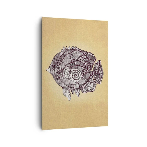 Impression sur toile - Image sur toile - Poisson décoratif dans un style de dessin avec des motifs - 80x120cm - D'un océan d'ornements - Décoration murale moderne pour le salon et la chambre ARTTOR