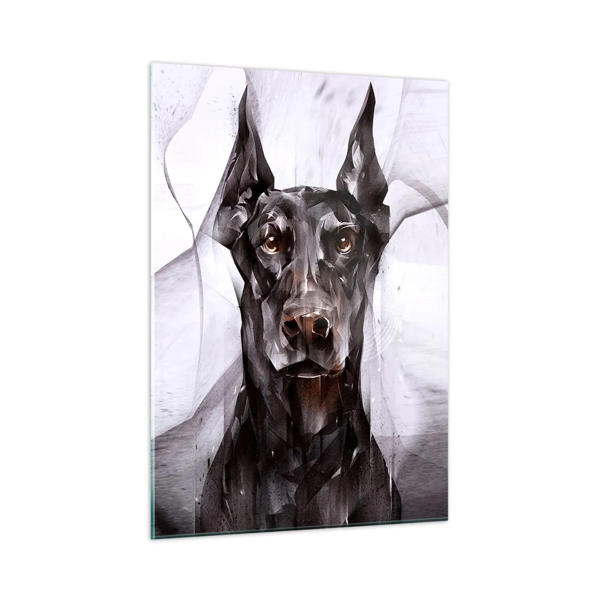Impression sur verre - Image sur verre - Portrait d'un chien noir dans un style abstrait sur fond clair - 50x70cm - Né noble - Décoration murale moderne pour le salon et la chambre ARTTOR