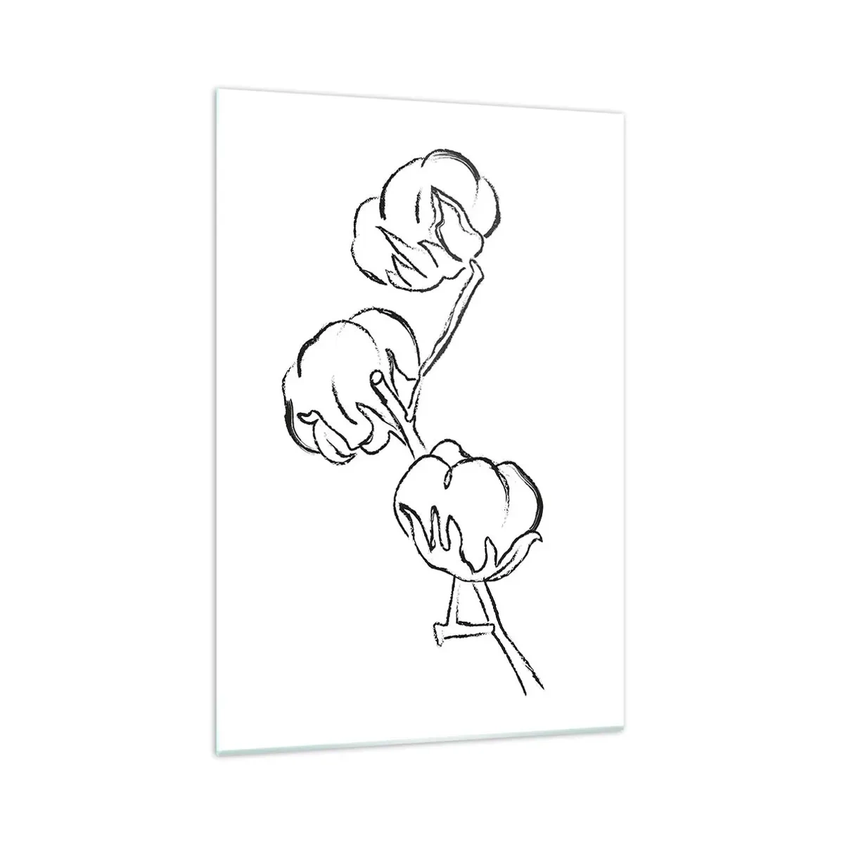 Impression sur verre - Image sur verre - Un contour délicat d'une branche de coton sur fond blanc - 70x100cm - Duvet de coton - Décoration murale moderne pour le salon et la chambre ARTTOR