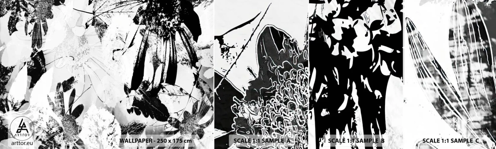 Échantillon de Papier Peint Autocollant Deluxe Sticker - Automne en négatif - Abstraction, Fleurs, Graphique - 100x30 cm